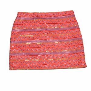 Miami Orange Sequin Geometric Mini Skirt Boho Festival Statement Skirt Sz Med